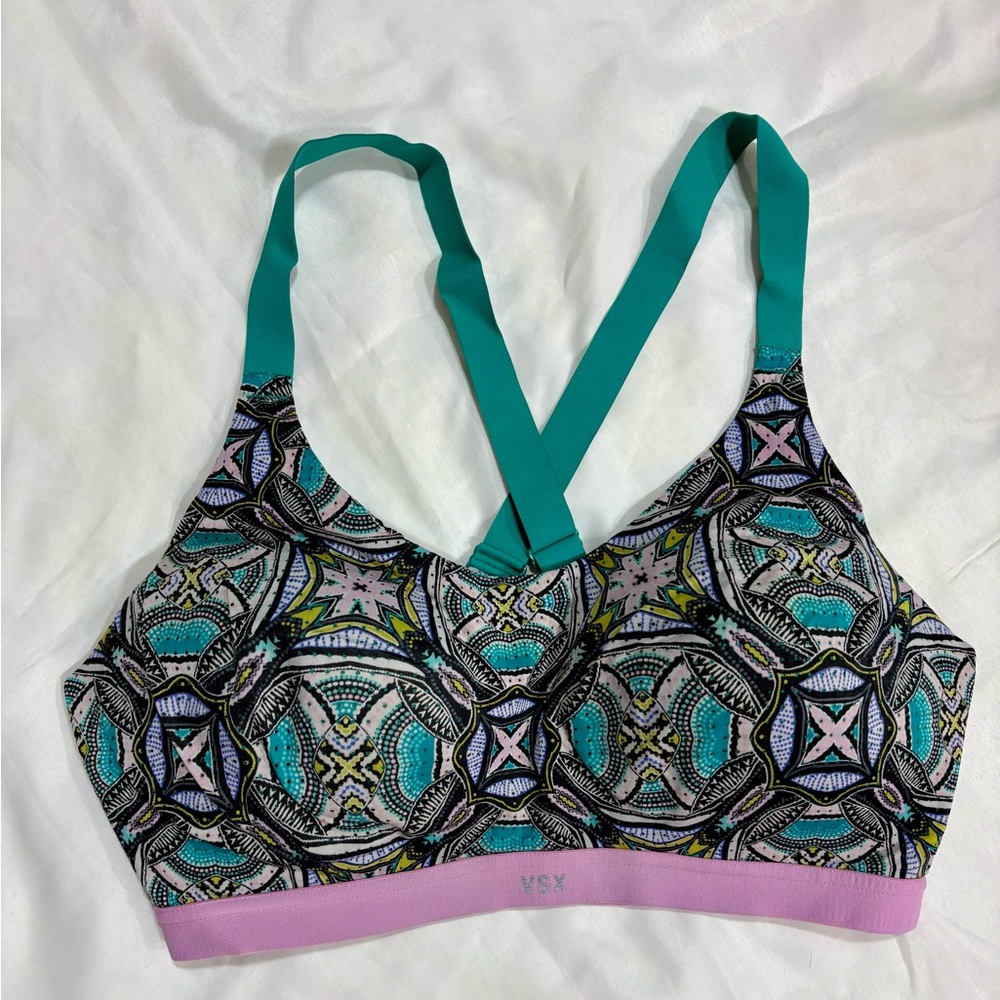 Victoria's Secret Sport Teal and Pink Geometric Sports Bra
